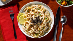 Velvety Alfredo Bucatini with Black Crown Caviar