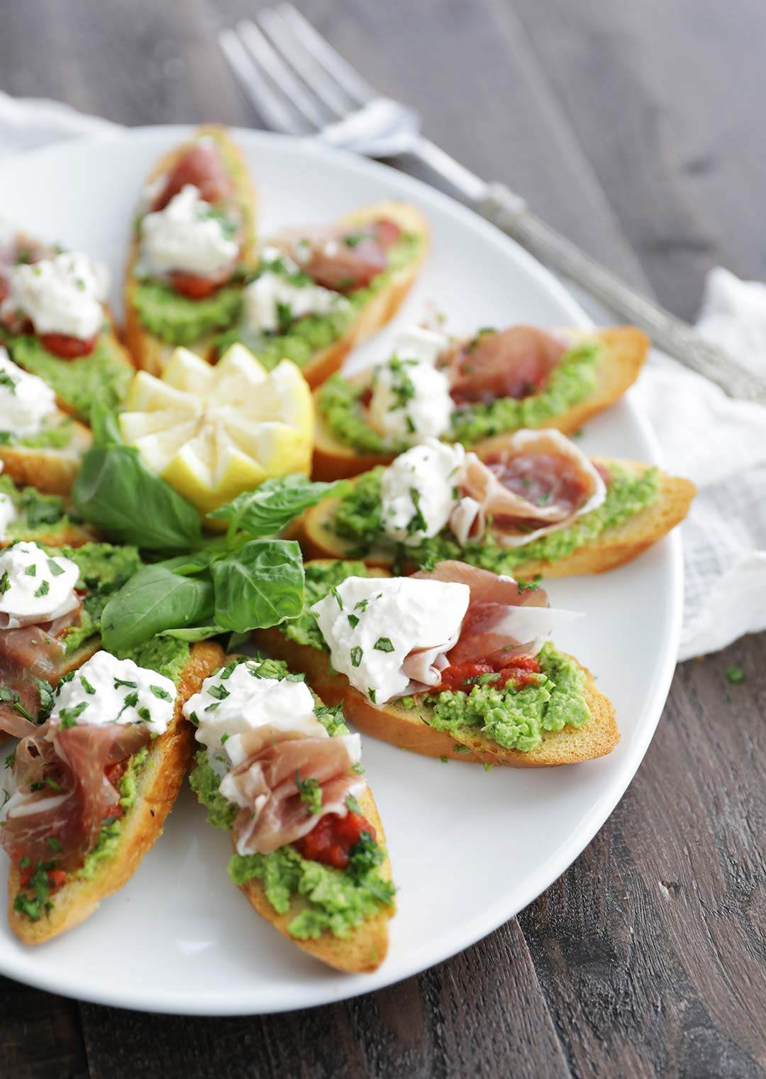 Tomato, Pea, Prosciutto and Burrata Bruschetta Recipe Rao's Specialty