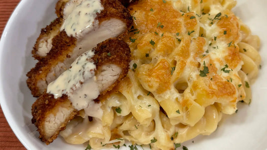 @emmanuelduverneau’s Alfredo Fusili Bake with Crispy Chicken