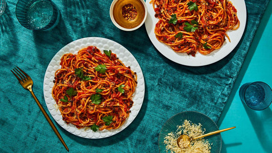 Bon Appétit's Black Lentil Bolognese with Rao’s Homemade® Arrabbiata Sauce and Rao’s Homemade® Spaghetti Recipe - Rao's Specialty Foods